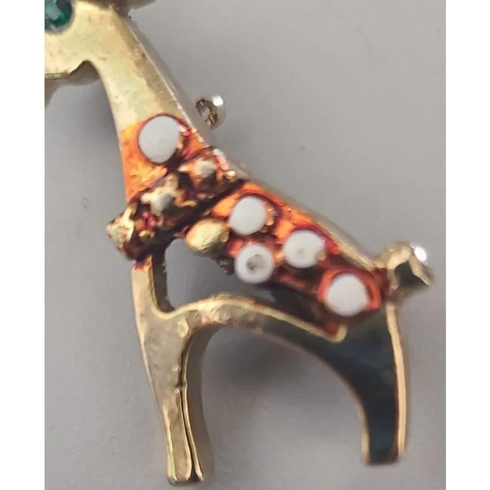 Vintage Giraffe Brooch Pin Gold Tone Enamel Spots Safari Retro Fashion Jewelry